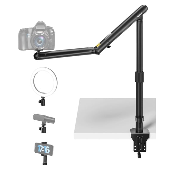 Viozon Support de Caméra Aérienne, Support de Téléphone Aérien, Bras à Ressort en Alliage d'Aluminium Flexible avec Tête à Billes 360°, Interface 1/4 Pouces&3/8 Pouces pour Appareil Photo Reflex Numérique/rr