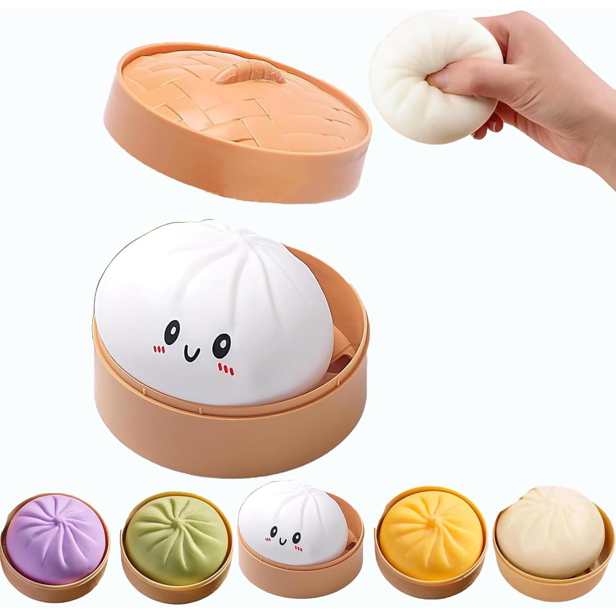 Giant Dumpling Squishy, 4/6/10 Inch Jumbo Dumpling Stress Ball, Soft Squeeze Decompression Dough, Anxiety Relief Fidget, Adult Fidget Tool (White S: 10cm/3.9 Inch)