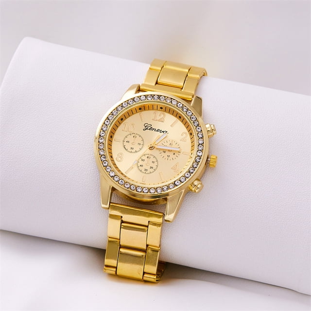 Relojes electrónicos para parejas con correa de acero de seis pines y tres ojos de diamante para hombres y mujeres