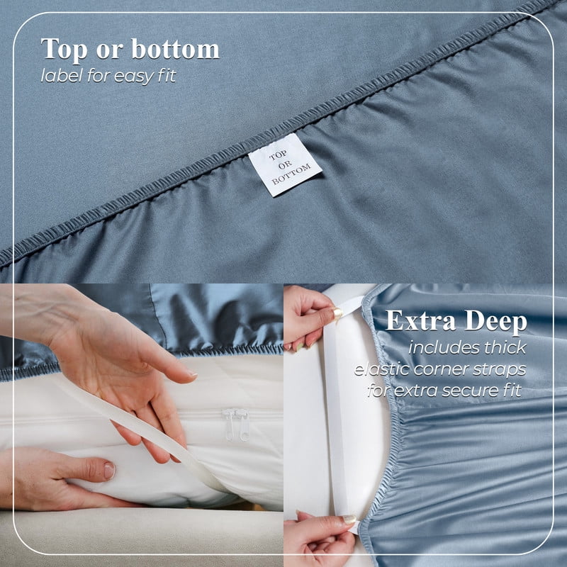 Superior Apus 100% Cotton 15" Deep Pocket Sheet Set, Queen, Denim Blue