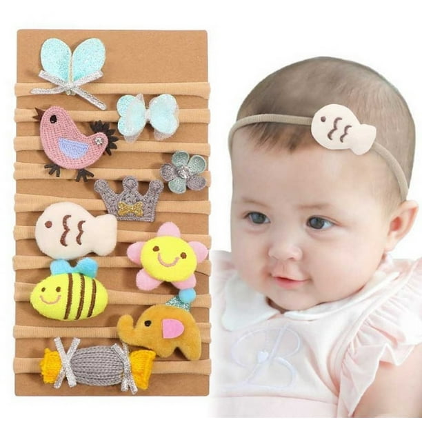 Set De 10 Diademas Tiara Adorno Para Cabello Niña Bebe Moño Dara Baby Acc0043
