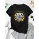 thumbnail image 2 of 1pc 2025 New Year Crew Geometric Stars Fireworks Print T-Shirt, Women'S Fashion Casual Crew Neck Short Sleeve Tee, Polyester Knit Fabric, Medium Stretch, All Season Comfort Fit Top, 2 of 6