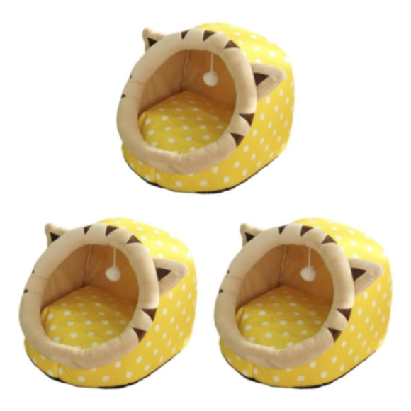 Billuyoard Cute Cave Bed Dog Warm with Ball Toy Sin deformación para Gatito Conejo Cachorro 35x35x31cm Amarillo Type1 NO1