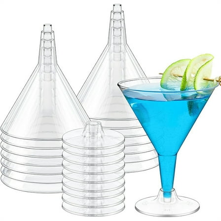 24 Pcs Clear Plastic Martini Glasses Topboutique Disposable Cocktail Glasses 7 oz Plastic Dessert Cups Dessert Stemmed Dessert Shot Glasses for Party Wine, Margarita, Appetizers