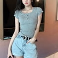 thumbnail image 6 of Hfnxid Women Y2K Short Sleeve Tshirts Button Up Crop Tshirt Tops Slim Fit Scoop Neck Henley T-Shirt Cute Blouse, 6 of 6
