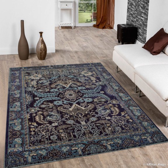 Allstar Storm Blue High-Density Soft Geometric Abstract Persian Designed Area Rug (7' 9" x 10' 0")