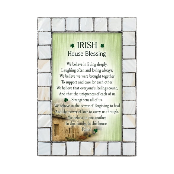 Irish House Blessing Grey Brush Pearlescent 5 x 7 Table Top and Wall Photo Frame
