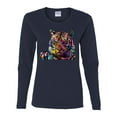 thumbnail image 2 of Wild Bobby Colorful Rainbow Siberian Tiger Animal Lover Women Graphic Long Sleeve Tee, Navy, Small, 2 of 5