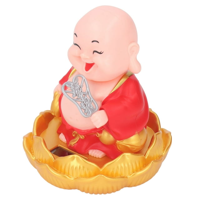 Solar Laughing Buddha Toy, Solar Buddha Statue Toy Automatic Lucky for Home Red,Golden