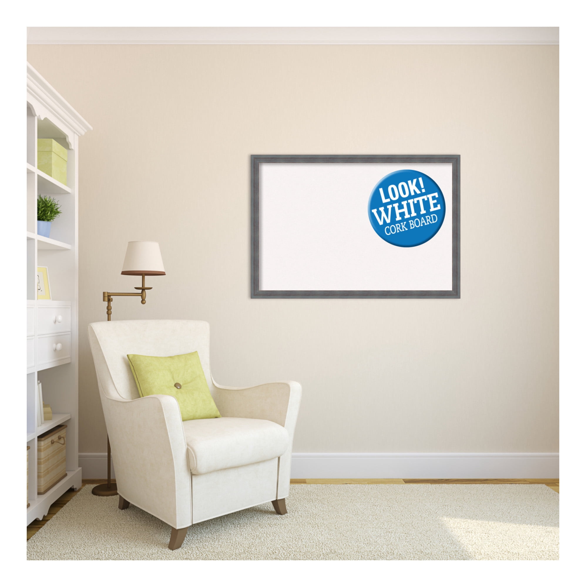 Amanti Art Grey Cork Board Wood Framed Dixie Blue Grey Rustic Bulletin Board 38 in. x 26 in.