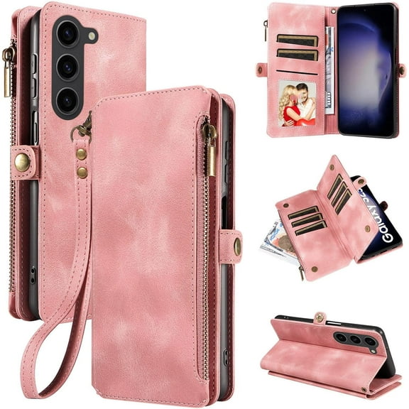 Zipper Wallet Leather Stand Phone Case for Samsung Galaxy A70 A50 S A40 A30 A20 A10, Hand Rope, Bracket, Magnetic Copper Buckle Back Cover, Portable Shell