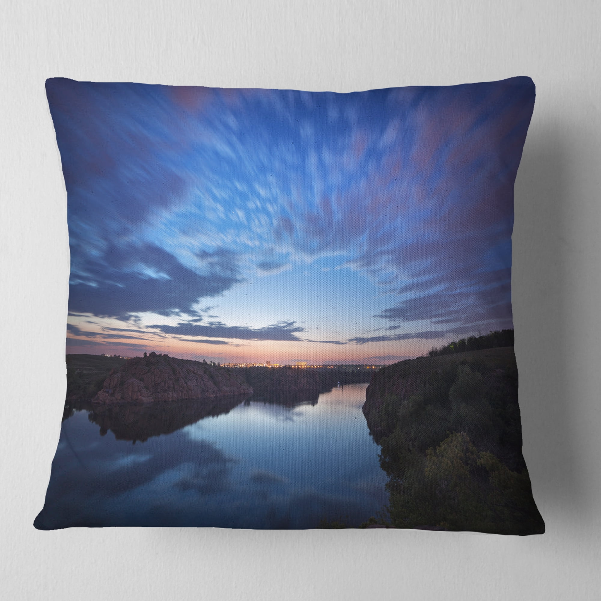 Designart Clouds Reflection in River - Landscape Photography Throw Pillow - 18x18