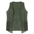 thumbnail image 7 of Ynynloco Men's Casual Suede Top V Neck Studded Detail Shirt Boho Fringe Trim Open Front Sleeveless Vest Jacket Waistcoat, 7 of 7