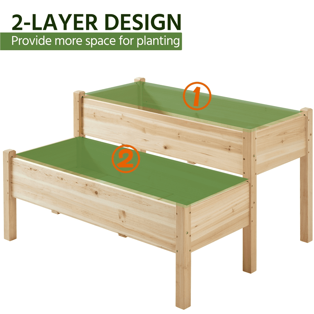 Renwick 2-tier Elevated Wooden Planter Box for Garden Yard Patio, Wood