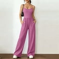 thumbnail image 2 of JULMCOMO Jumpsuits for Women Scoop Neck Spaghetti Strap Casual Rompers High Waisted Wide Leg Summer Loose Fit Overalls with Pockets Pink 2XL, 2 of 6