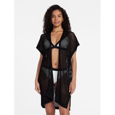 Time and Tru Women's Openwork Knit Coverup, Size XXL/XXXL, Black Soot