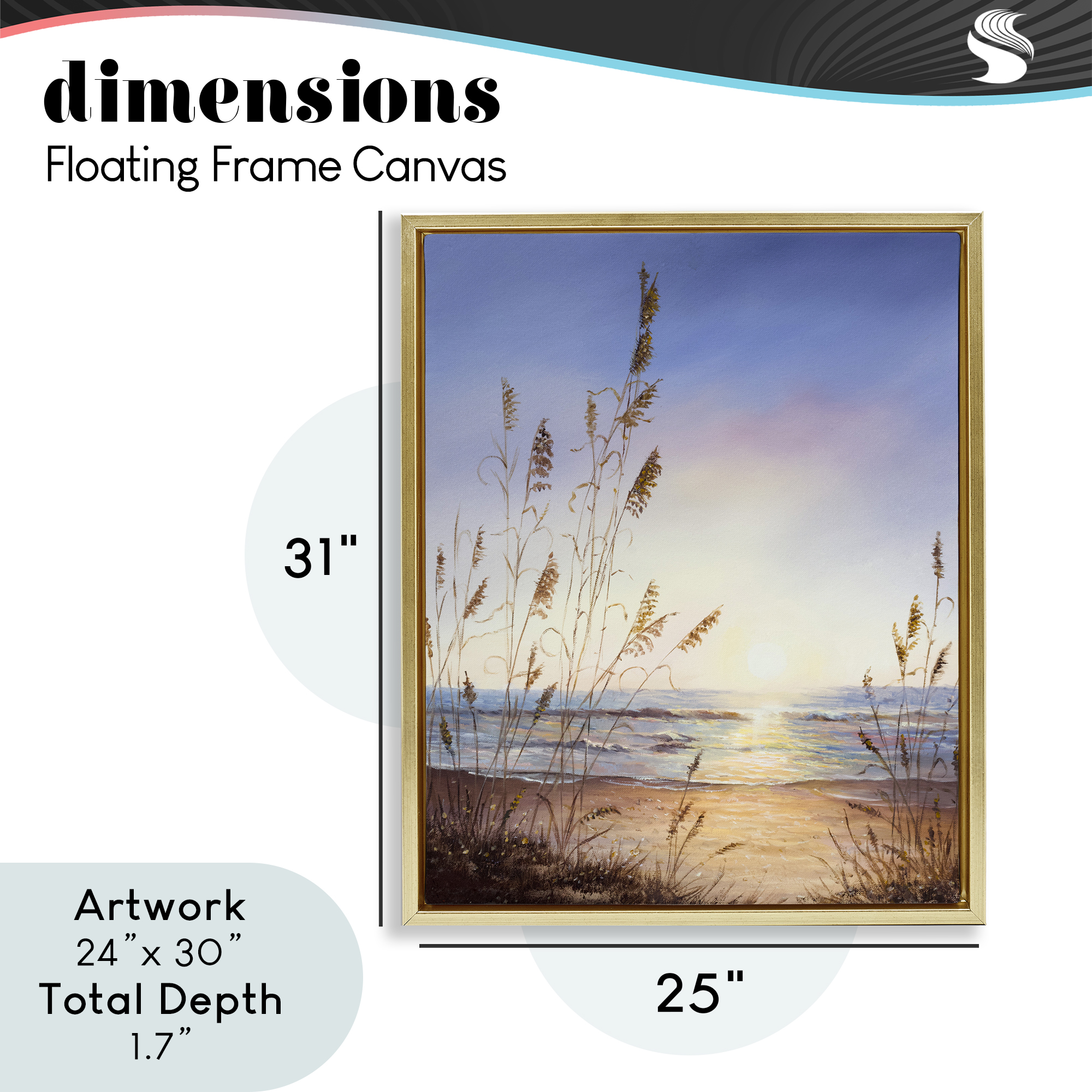 Seascape with Sunlit Grasses Gold Framed Floater Canvas Wall Art, design by Michelle Faber