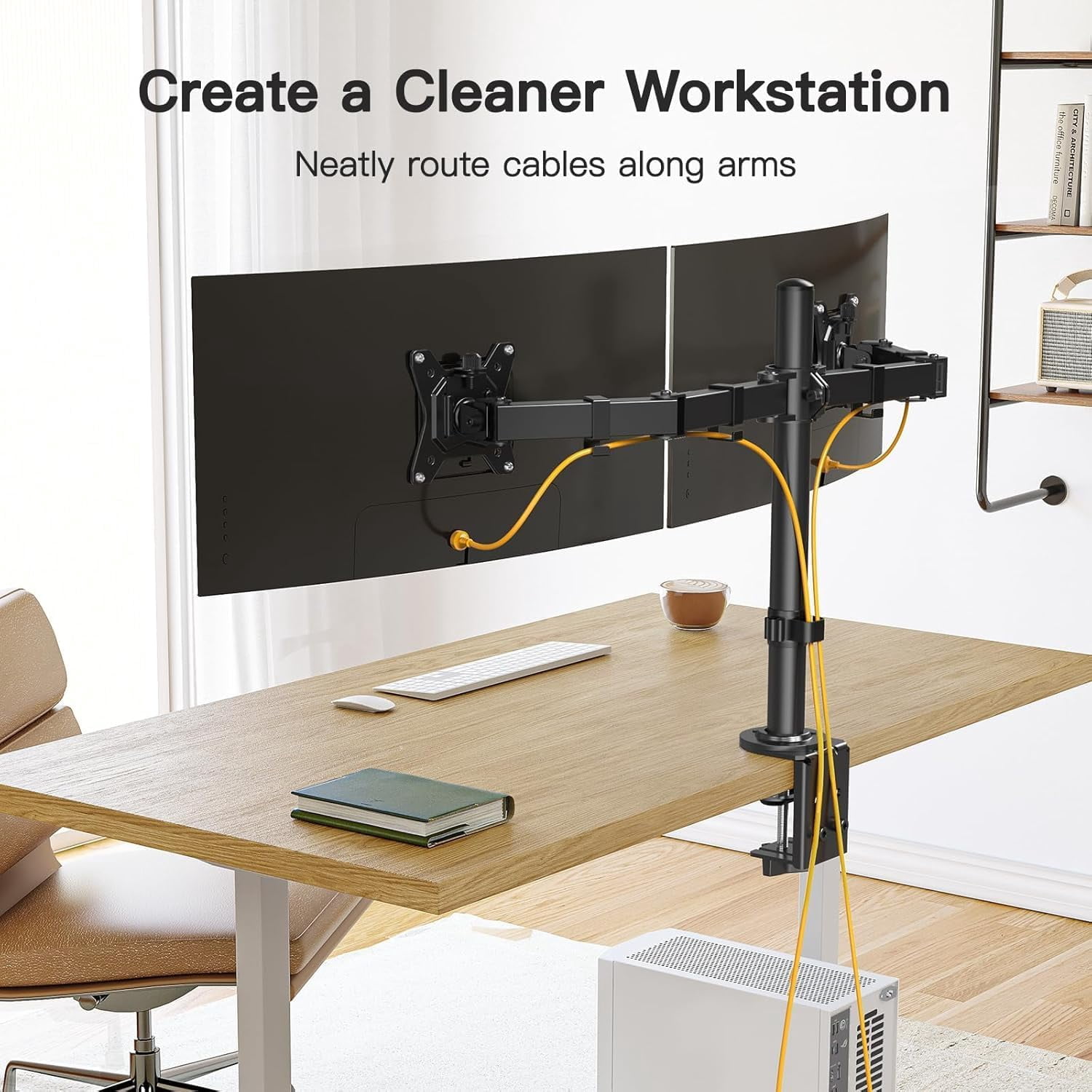 Dual Monitor Desk Mount for 13-34 Inch Screens  to 26.5 lbs, Fully Adjustable Heavy-Duty Stand with C-Clamp & Grommet Base