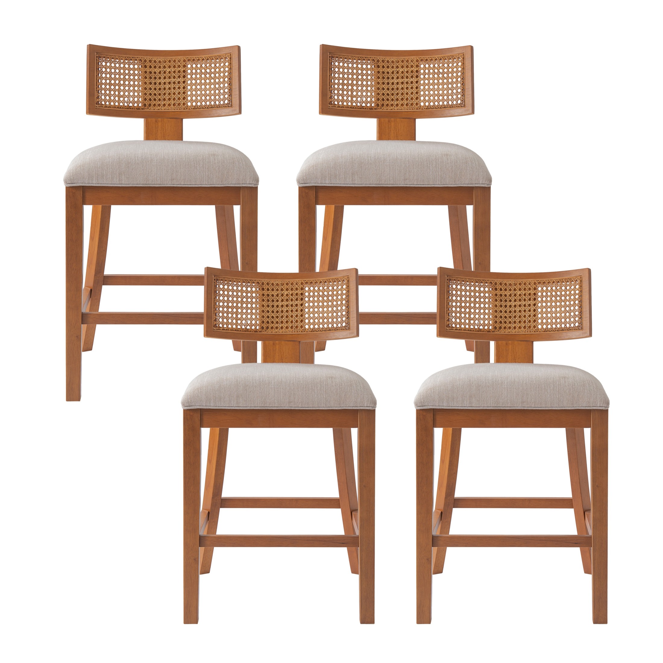 Christopher Knight Home Wood Armless Counter Stools, Upholstered Seat with Rattan Back, Walnut, Set of 4