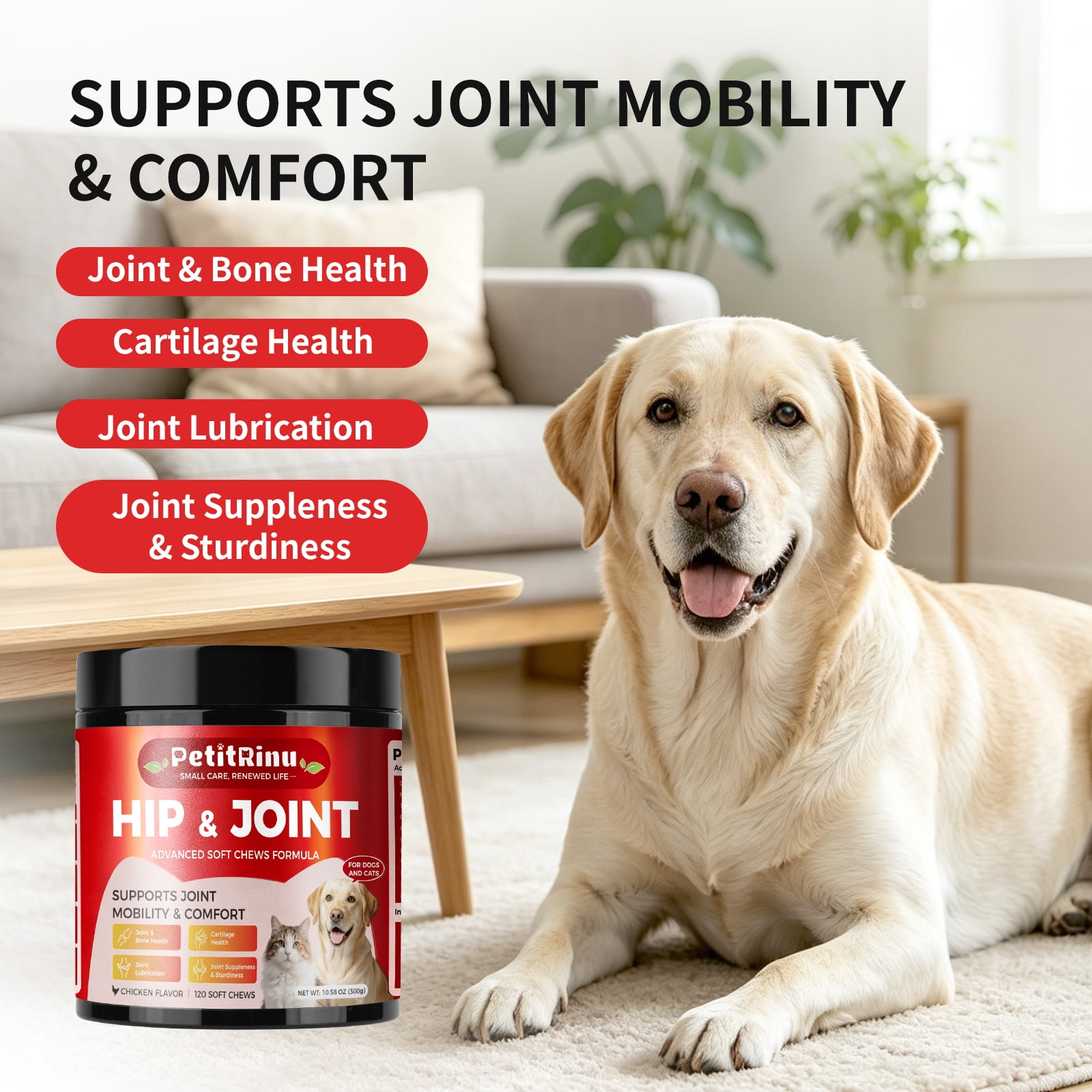 Hip and Joint Supplement for Dogs and Cats, Arthritis Pain Supplement, Mobility Cartilag Supplements, Turmeric Treats, 120ct