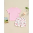 thumbnail image 4 of Suealasg Toddler Baby Girl Baseball Outfit Letter Print Round Neck Short Sleeve Tops + Elastic Waist Baseball Shorts 2Pcs Infant Summer Casual Clothes Set, 4 of 8