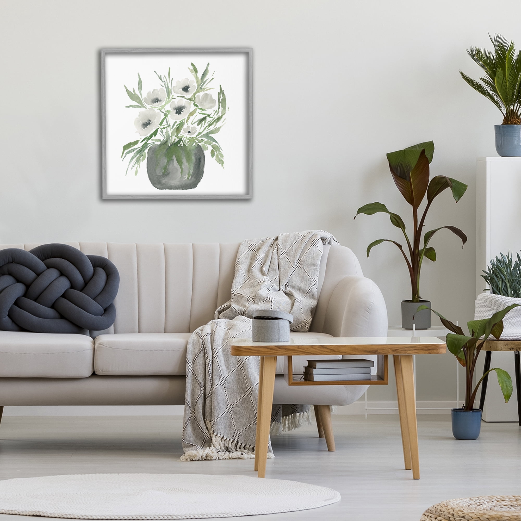 Stupell Industries Soft White Anemones Gray Framed Giclee Art, design by Lucille Price