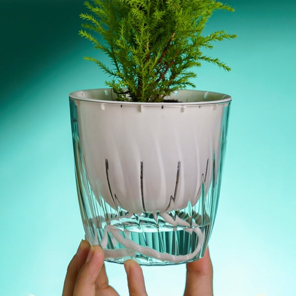 FEOLGEHLY Self Watering Planters 4.5 Inch Self Watering Pots for Indoor Plants, African Violet Pots with Wick Rope, Flowers, Succulents, Herb, House Plants (White Clear)