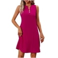thumbnail image 4 of Tumotour Robes de Plage d'Été pour Femmes Couleur Unie Robe Col en V Manches Courtes Décontractée Boutonnée Mini Robes d'Été avec Poches, 4 of 9