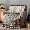 thumbnail image 2 of Winter Owls with Berry Leaf Throw Blanket Flannel Fleece Throws, Retro Linen Buffalo Plaid Lightweight Super Soft Warm Blankets for Couch Sofa Bed All Season Use, 50x60 in, 2 of 9