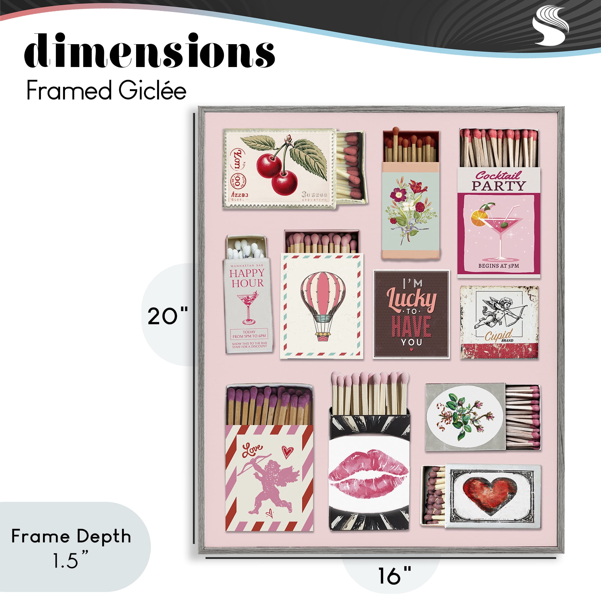 Stupell Industries Vintage Romantic Matchbox Collection Gray Framed Giclee Art, design by CAD Designs