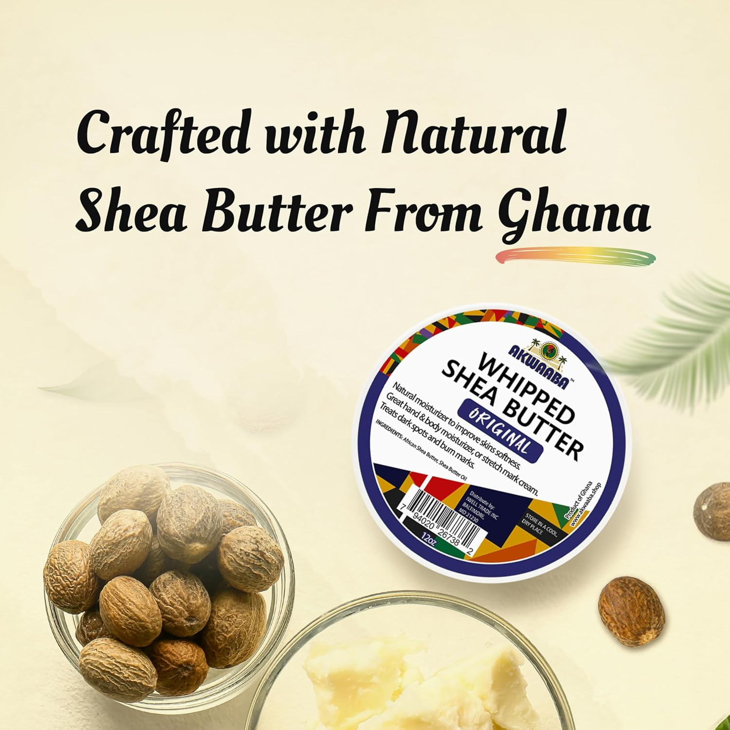 AKWAABA Whipped Shea Body Butter (Baby Powder) | Net Wt 12 oz | Whipped Shea Butter Blend | Moisturizing Care | For Skin | 340 g