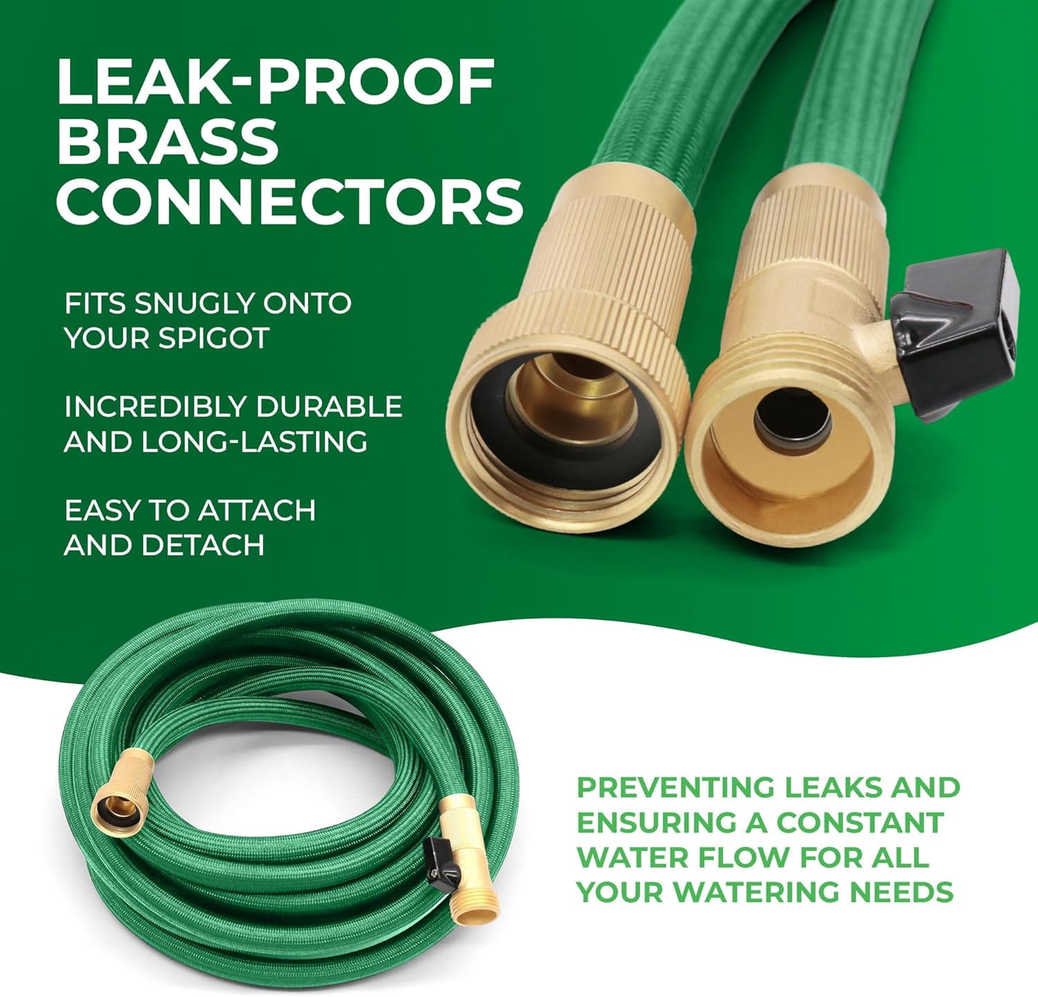 Garden Hose, NON-EXPANDABLE Garden Hose, Super Light Weight Hose, No Burst, 3/4 inch Solid Brass Connectors, 25 Ft, Grassy Green
