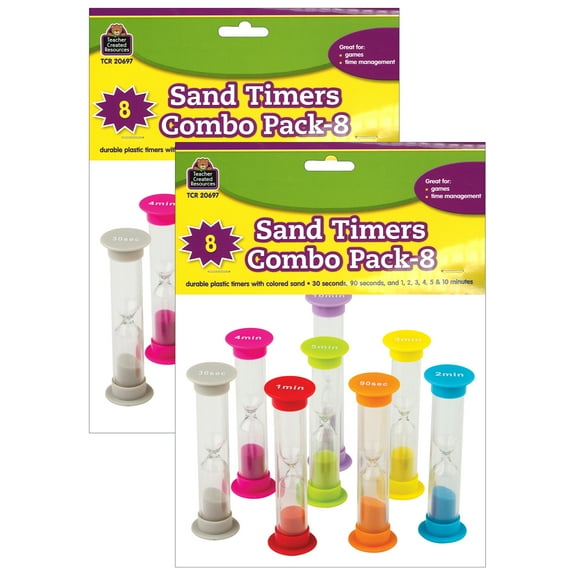 Teacher Created Resources Small Sand Timers Combo, Assorted Colors & Times, 8 Per Pack, 2 Packs