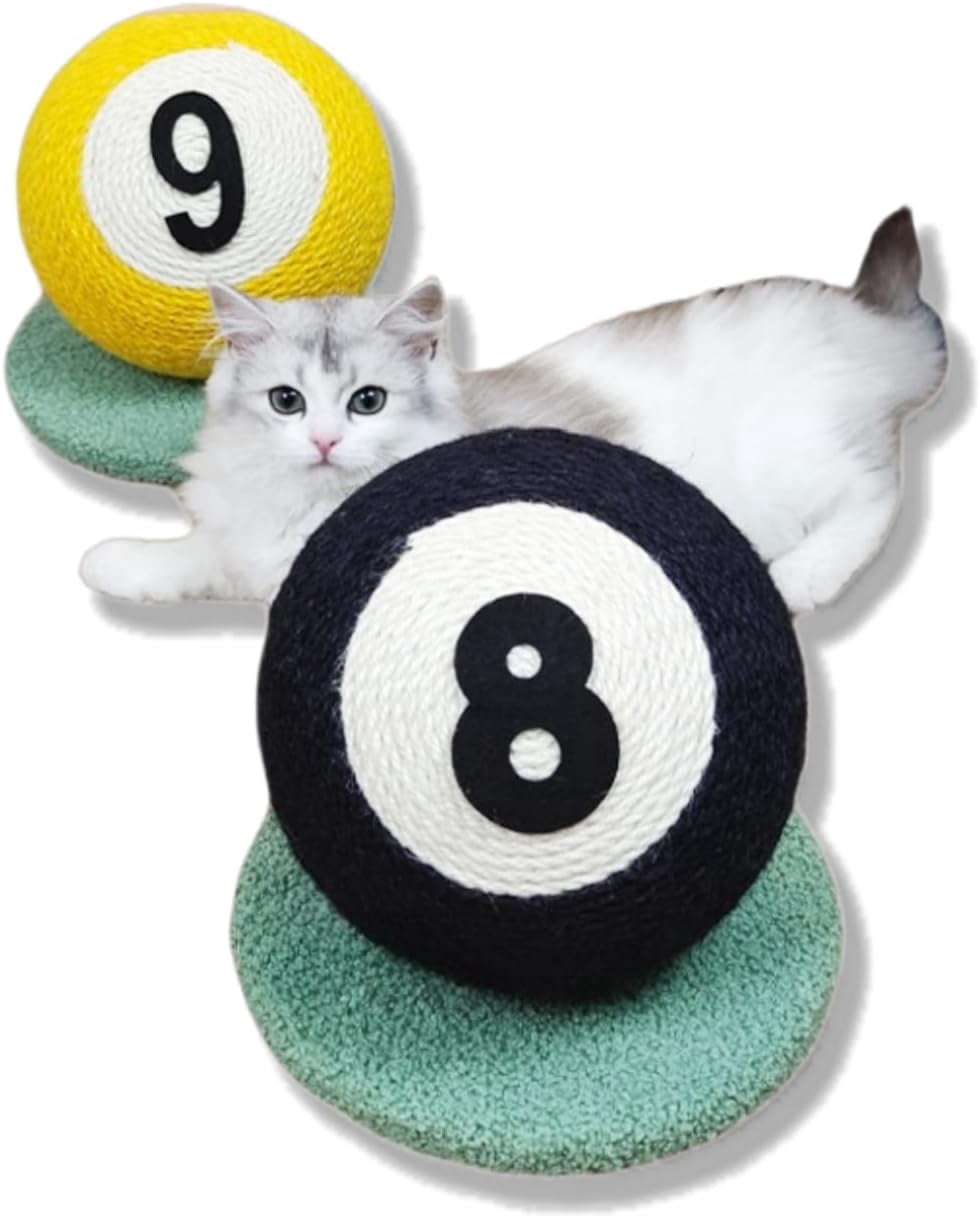 ShadeMart 8-Ball Billiard Style Cat Scratcher, Premium Natural Sisal Chew Toy for Cats & Kittens
