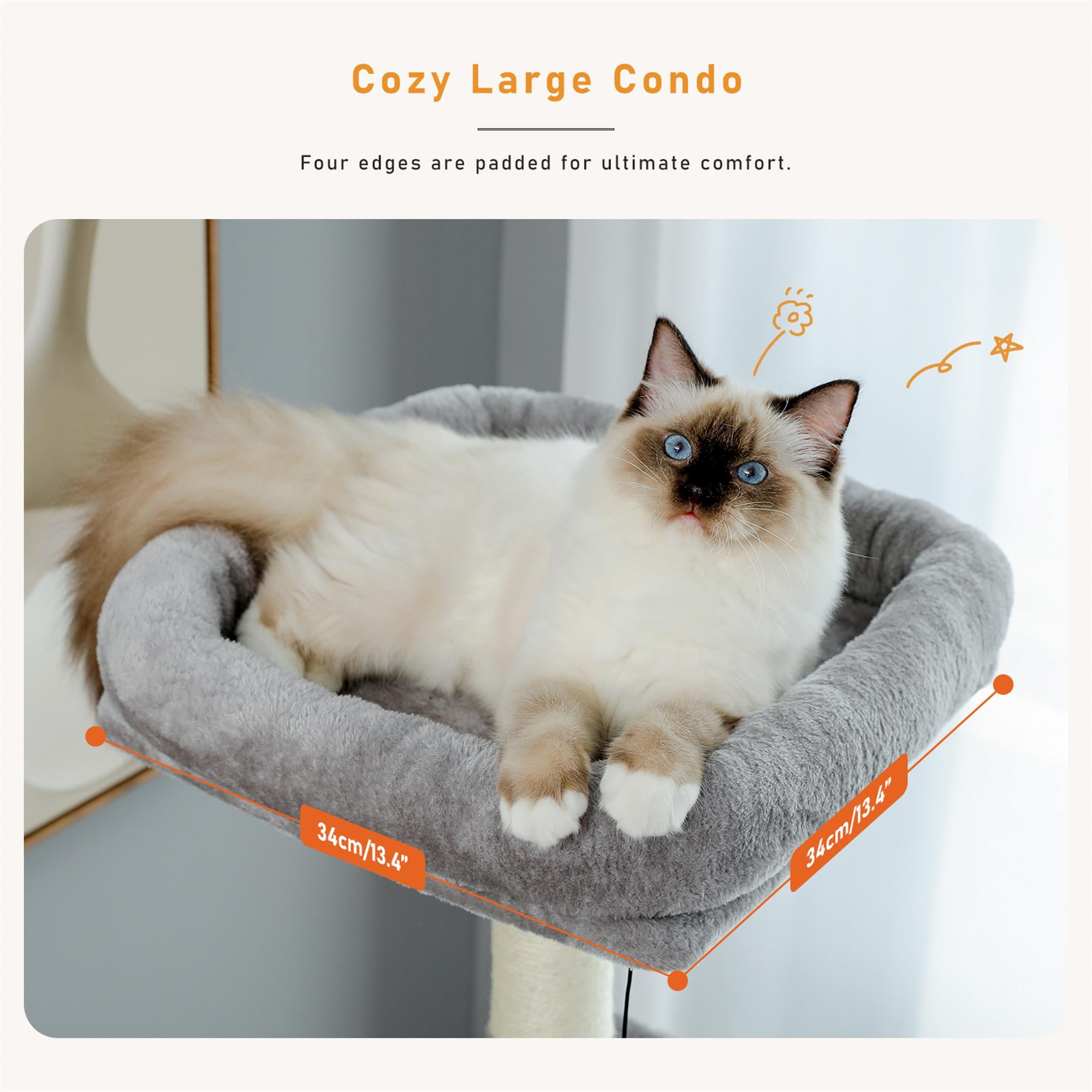 Kadyn 59" Cat Tree Tower for Indoor Cats, Plush Multi-Level Cat Condo with 6 Scratching Posts, Perches, Caves, Hammock, Gray