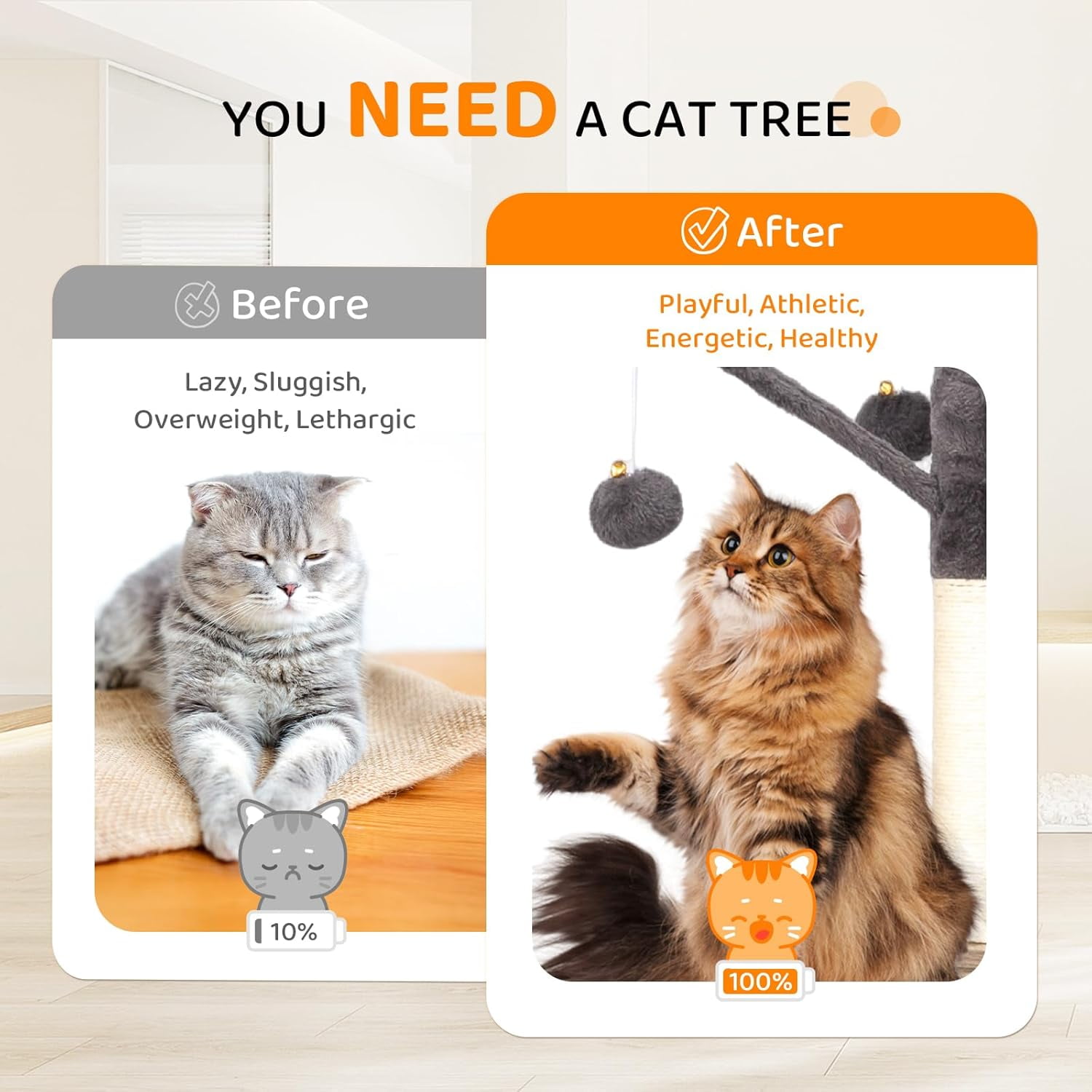 VINGLI Cat Tree Tower with Litter Box, Houses for Indoor Kittens, 53" All-in-1 Wooden Cats Condo, Cat Tower wih Scratching Posts, Hidden Cat Washroom Furniture, Gray