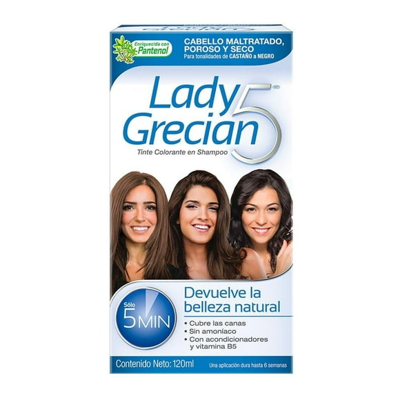 Tinte para cabello Lady Grecian 5 en shampoo cabello maltratado 120 ml
