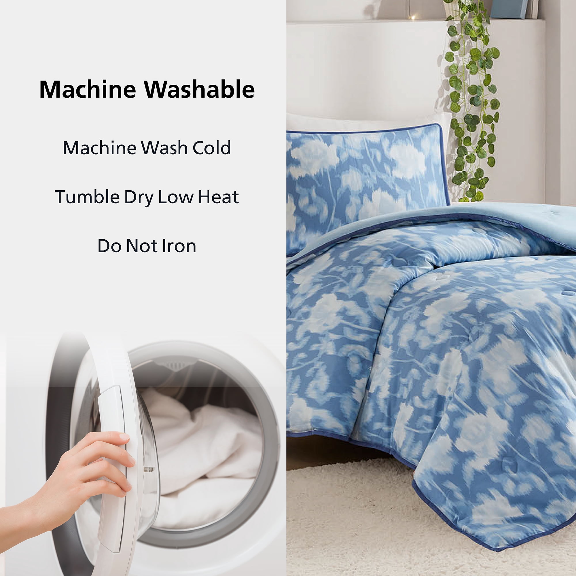 Mainstays Blurred Rose 2-Piece Blue Comforter Set, Twin/Twin XL