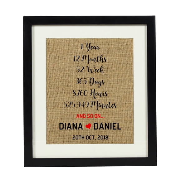 Darling Souvenir 1 Year Together Burlap Print Wall Decor Save The Date Personalized Anniversary Gift-Burlap Print with Frame(8 x 10 Inches)