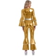 thumbnail image 5 of iiniim Womens Shiny Dance Jumpsuit Flare Sleeve Unitard Outfit Disco Club Party Gold XL, 5 of 7