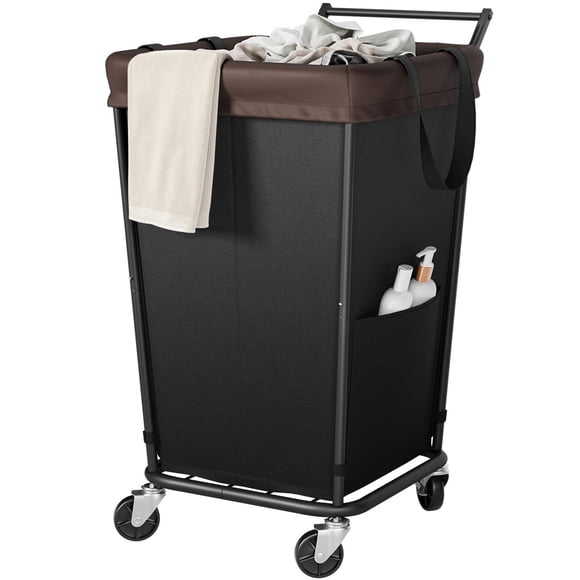Cesto de ropa Wawocs, 160 L, con ruedas y asa, 2 secciones, negro