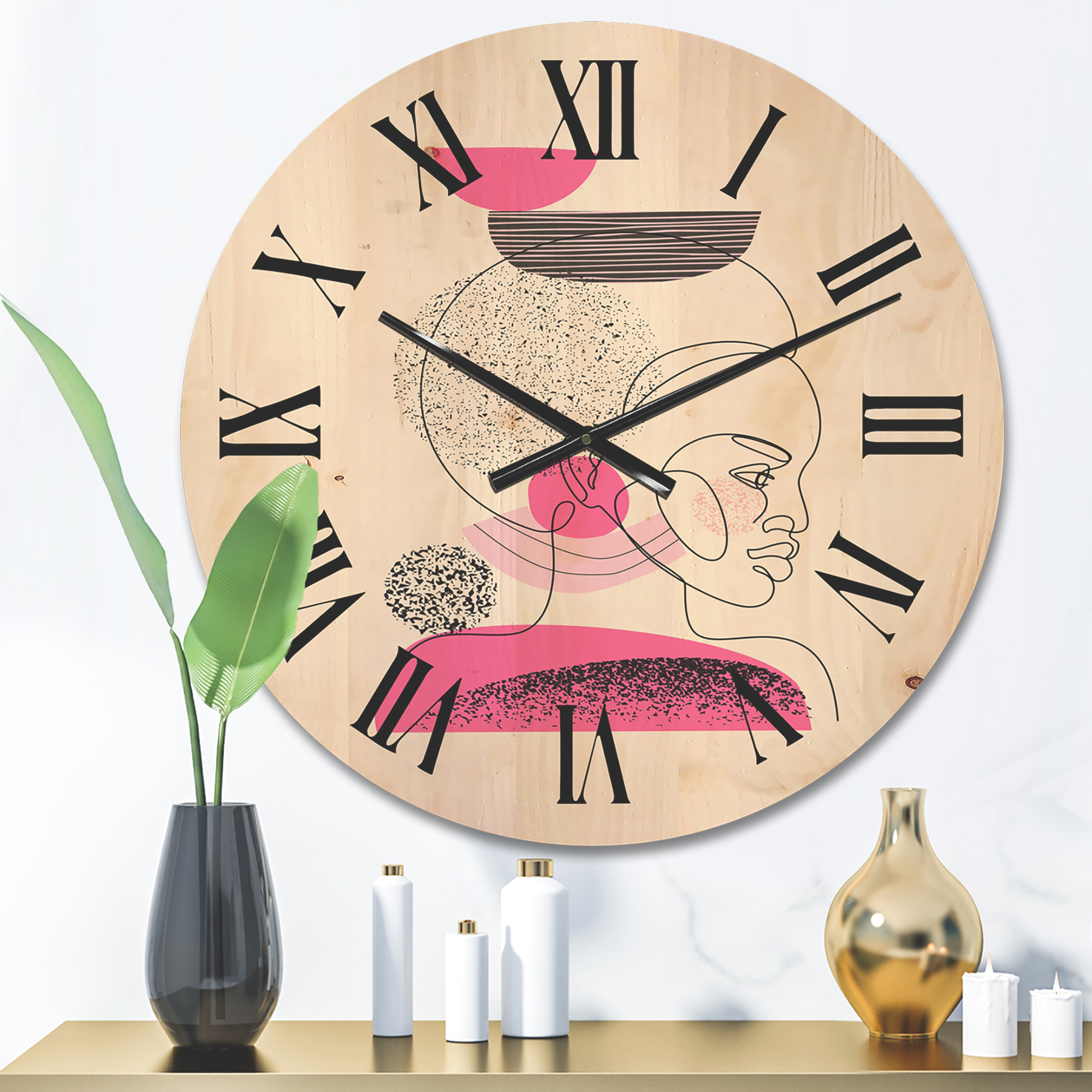 Designart 'One Line Portrait of Afro American Women V' Modern Wood Wall Clock