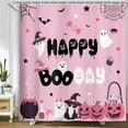 thumbnail image 3 of Pink Halloween Shower Curtain Cute Ghost Pumpkin Funny Bathroom Curtains Waterproof Polyester Fabric Cloth Bath Curtain Decor 71X71Inch, 3 of 6