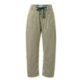 thumbnail image 7 of KHONTS Womens Summer Linen Striped Barrel Pants Comfy Drawstring Capri Pant with Pockets Beach Vacation Trousers Z01-Green S, 7 of 7