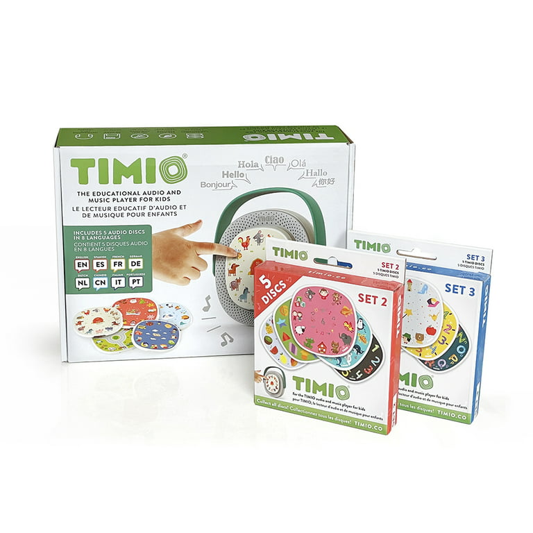TIMIO Screenless Educational Audio and Music Player + 2 Disc Packs (15  Discs Total) 