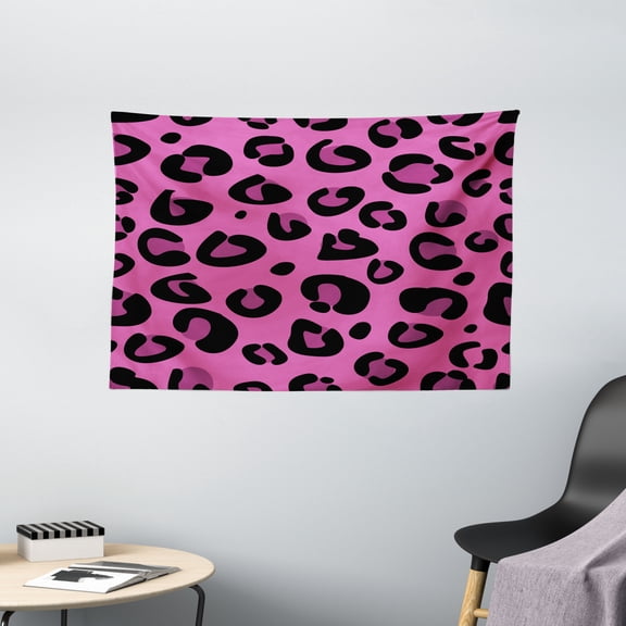 Hot Pink Tapestry, Leopard Animal Skin Pattern in Abstract Style Wild Safari Jungle Theme, Wall Hanging for Bedroom Living Room Dorm Decor, 60W X 40L Inches, Pink Fuchsia Black, by Ambesonne