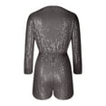 thumbnail image 4 of Sequin Romper For Women One Piece Shiny Wrap V Neck Party Clubwear Shorts Jumpsuit Long Sleeve Disco Dance Outfits, 4 of 6