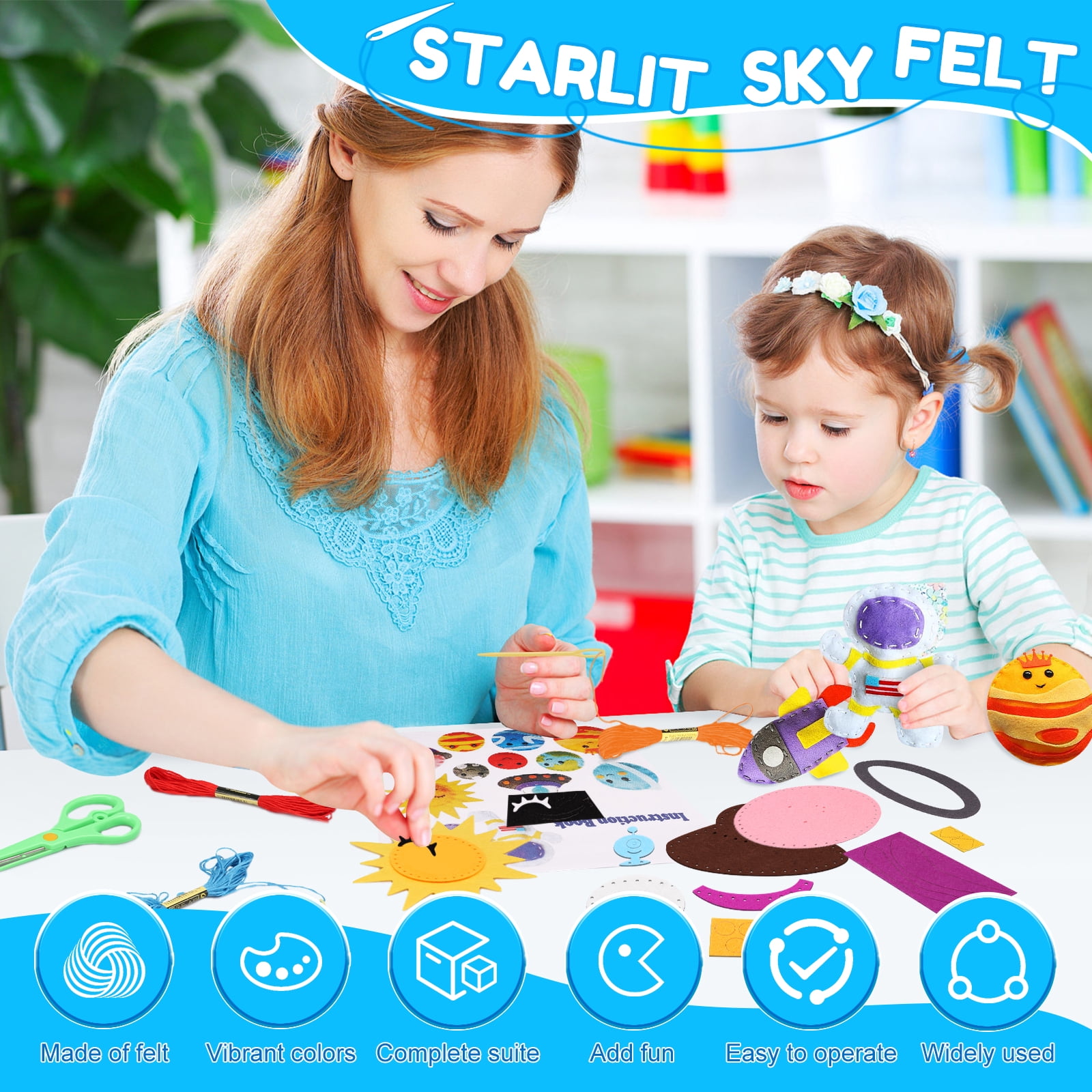 LINFANG Sewing Craft Kit Funny Kid Felt Sewing Kit Complete DIY Crafting and Sewing Set Beginner Art Craft Supplies Set Children Sewing Kit for 8 Years Old and Over