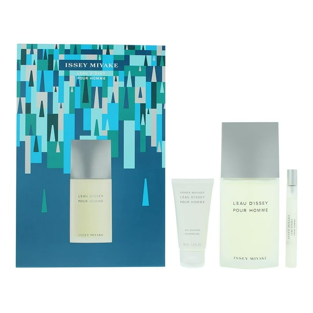 LEau DIssey de Issey Miyake para hombres: set de regalo de 3 piezas: EDT en aerosol de 4,2 oz, EDT en aerosol de 0,33 oz, gel de ducha de 1,6 oz