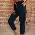 thumbnail image 6 of BLTIBY Women's Sweatpants Spring Aummer Solid Color Elastic Waist Drawstring Cinched Long Pants with Pocket Yoga Lounge Casual Pants Soft Athletic Loose Comfy Trousers Clearance Navy S, 6 of 8
